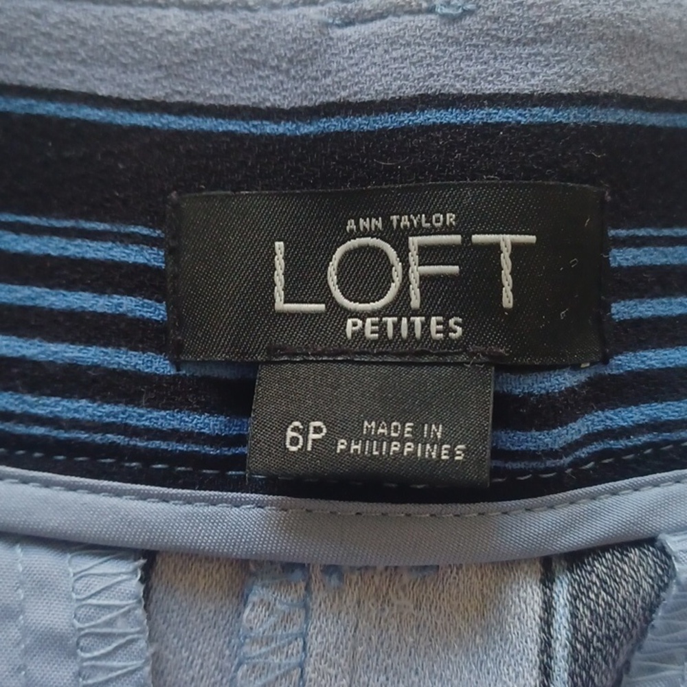 LOFT blue striped wide leg crop pants 6Petite spring office brunch lightweight - Picture 5 of 10